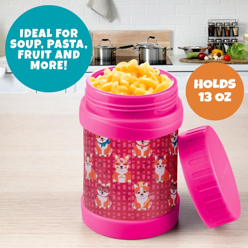 Bentology Kids Complete Pink Corgi Lunch Box Kit - Insulated Soft Bag Sleeve, Convertible Tote Strap for Kids, 13oz Food Jar & Reusable Hard Ice Pack - Keeps Food Hot or Cold for Hours- Back to School Essential - Image 4